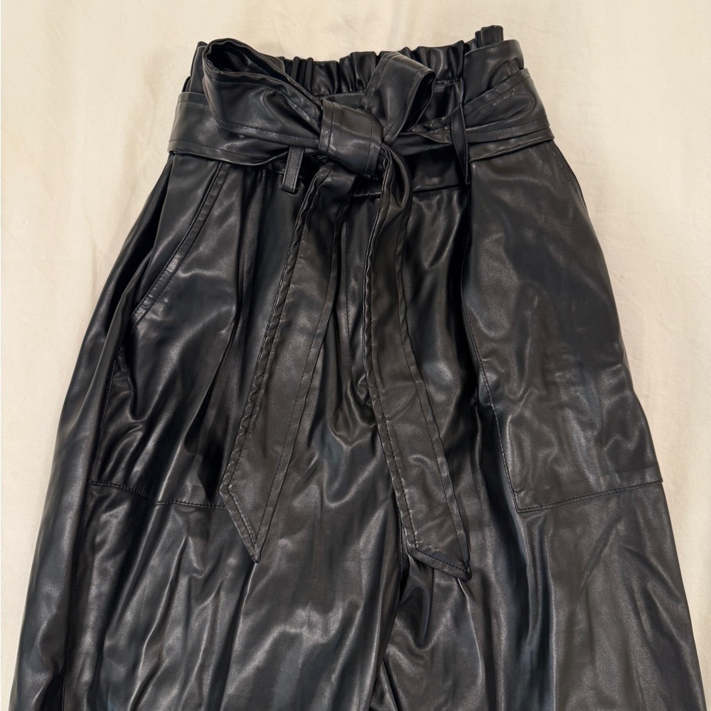 High Waisted Faux Leather Paper Bag Pants